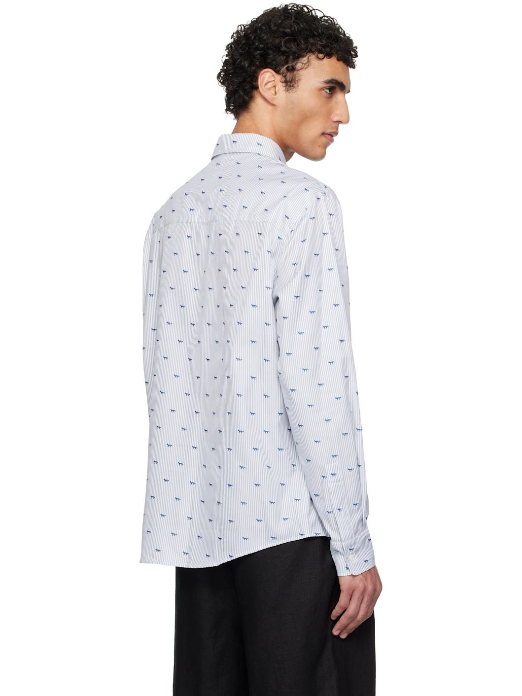 Gray & White Profile Fox Casual Striped Shirt - 3