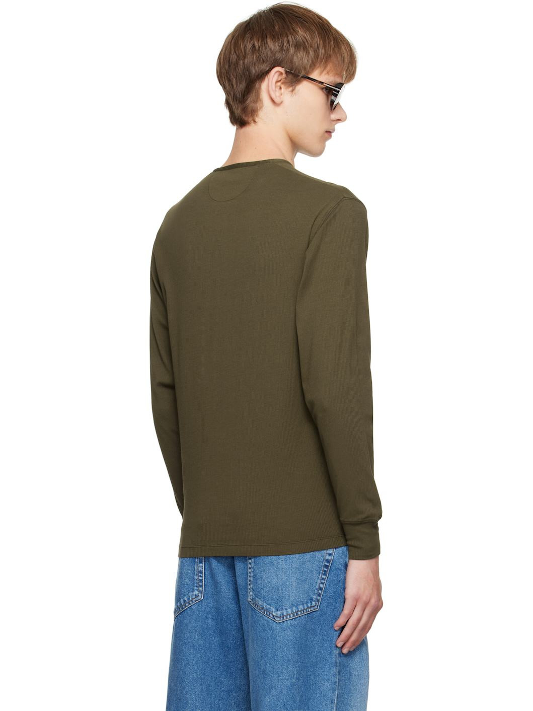 Green Cotton Stretch Rib Henley - 3