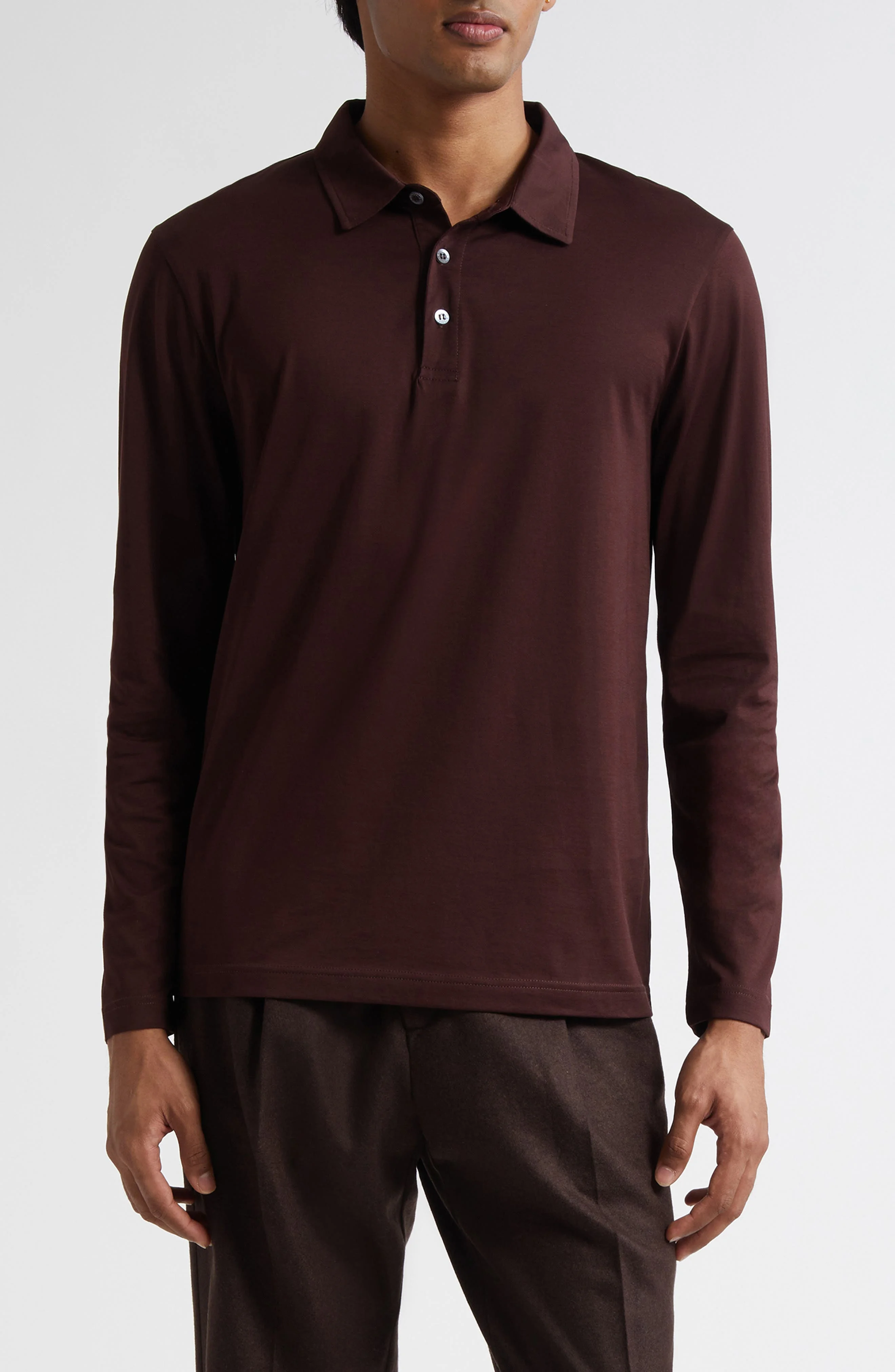 Sunspel Long Sleeve Supima® Cotton Polo in Bakelite at Nordstrom - 1
