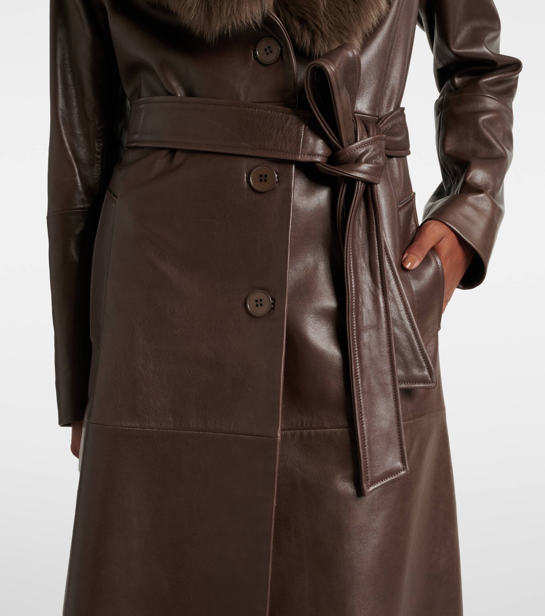 Dakota shearling-trimmed leather trench coat - 5