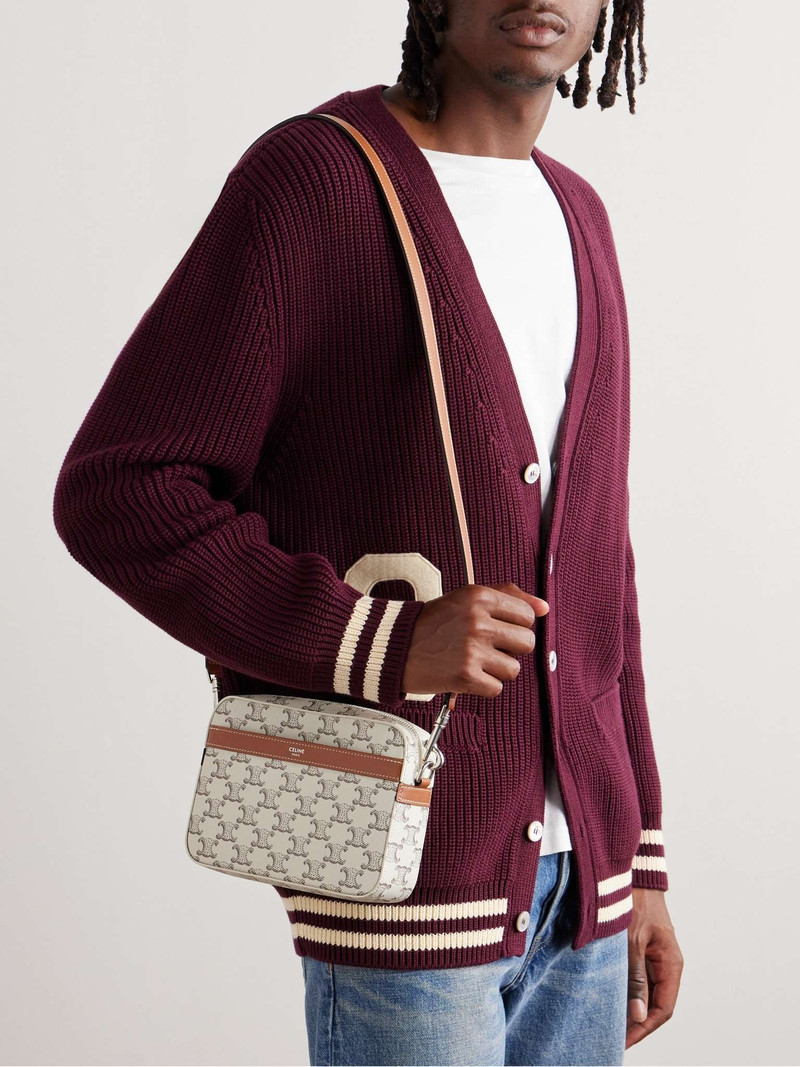 CELINE Small Triomphe Leather-Trimmed Logo-Print Coated-Canvas Messenger Bag outlook