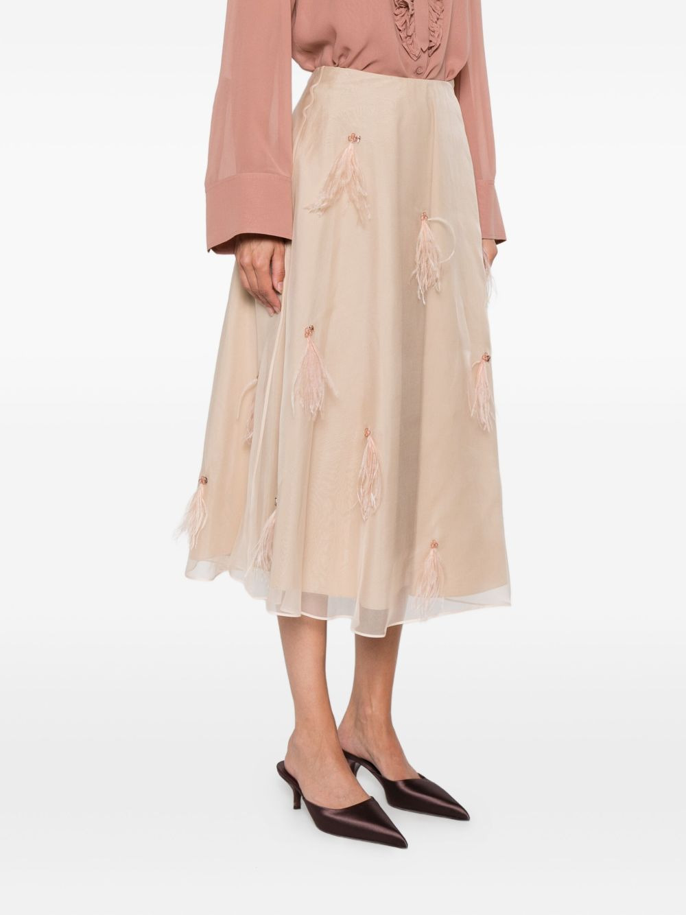 feather-embellished tulle skirt - 3