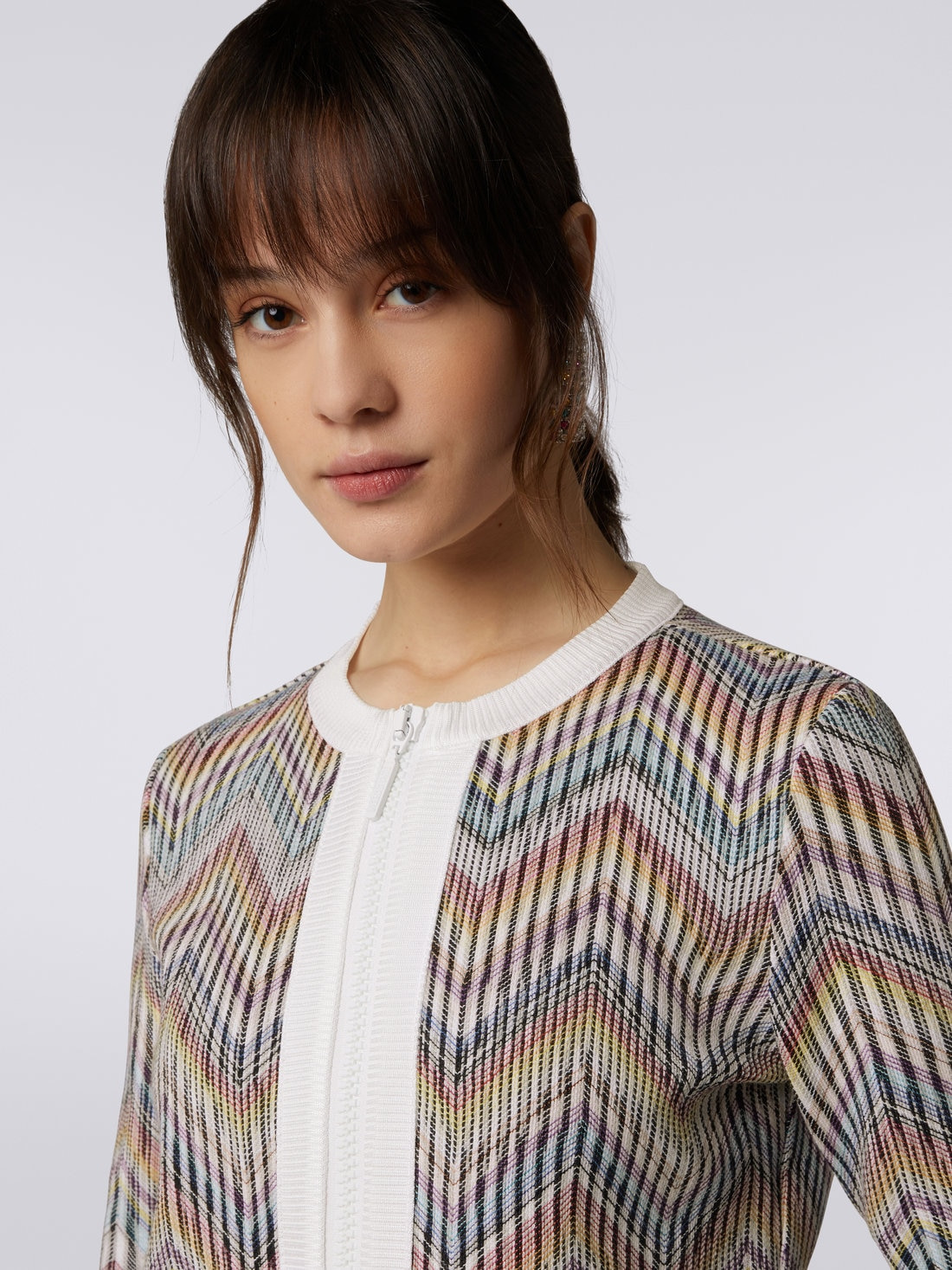 Cotton and wool knit jacket with zip - 5