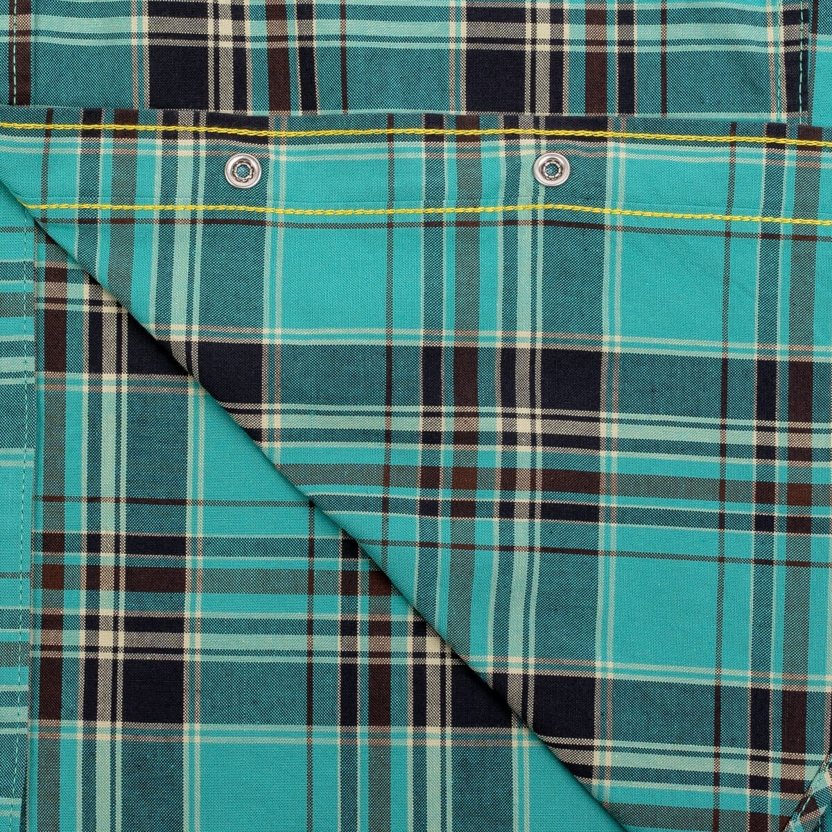 IHSH-359-GRN 5oz Selvedge Madras Check Short Sleeved Western Shirt - Green - 12