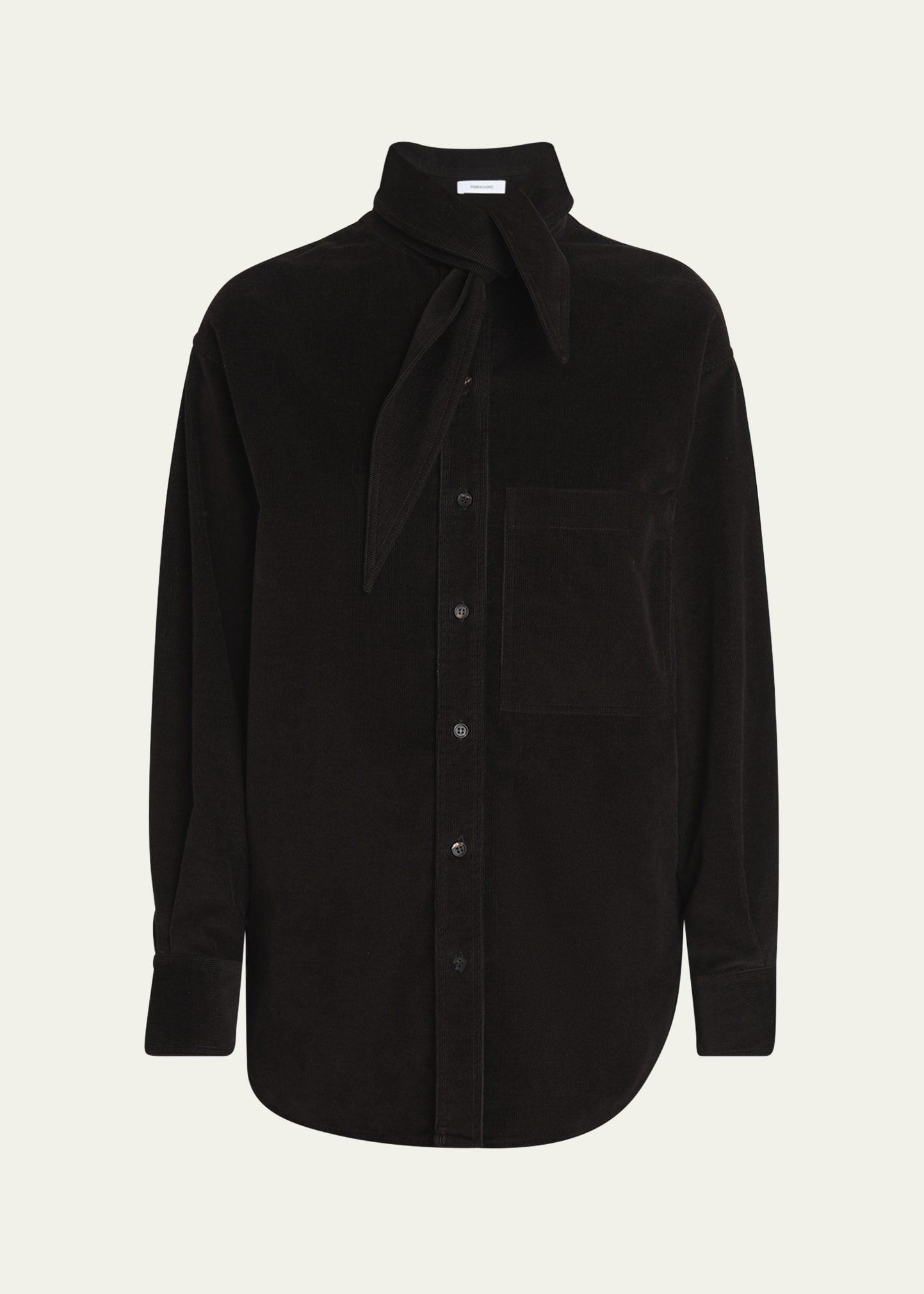 Tie-Neck Corduroy Button Down Shirt - 1