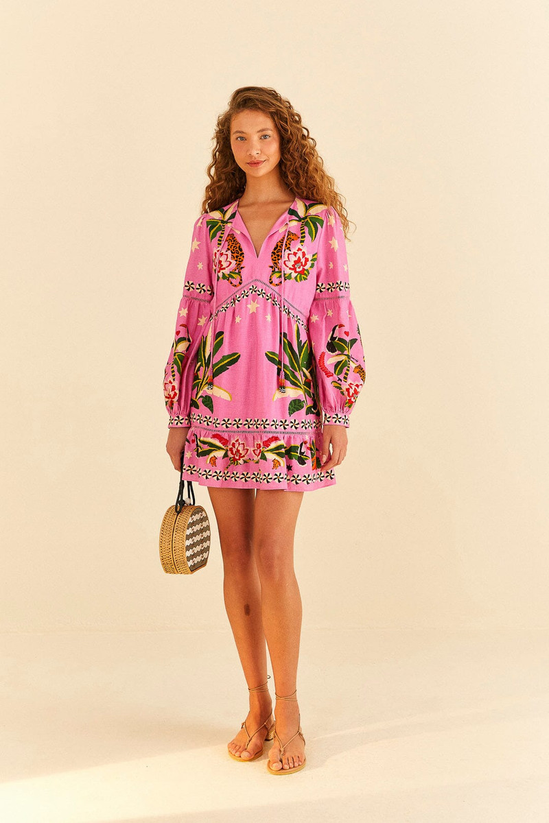FARM RIO Pink Leopard Forest Mini Dress outlook