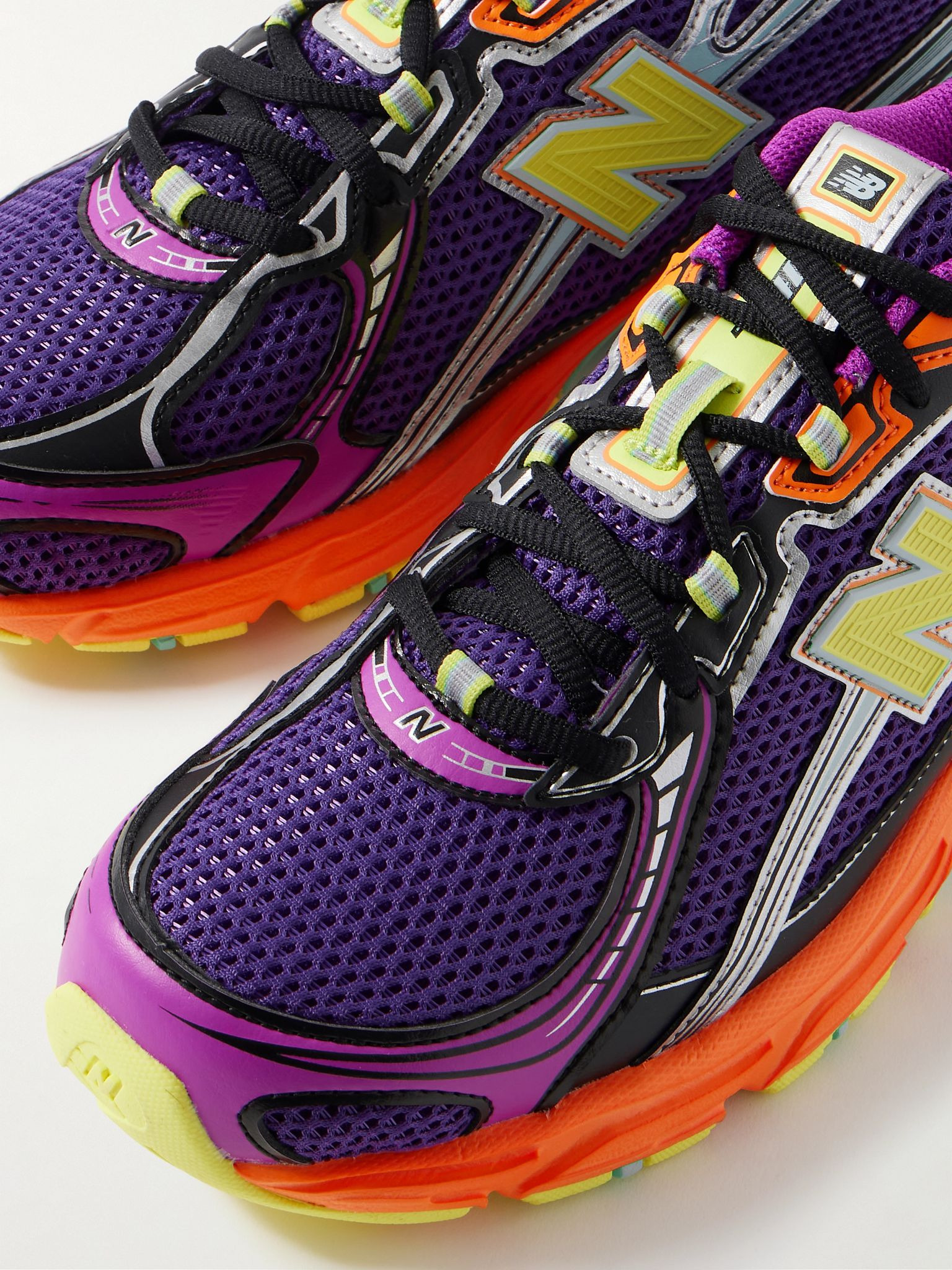740 Leather-Trimmed Mesh Sneakers Purple - 5