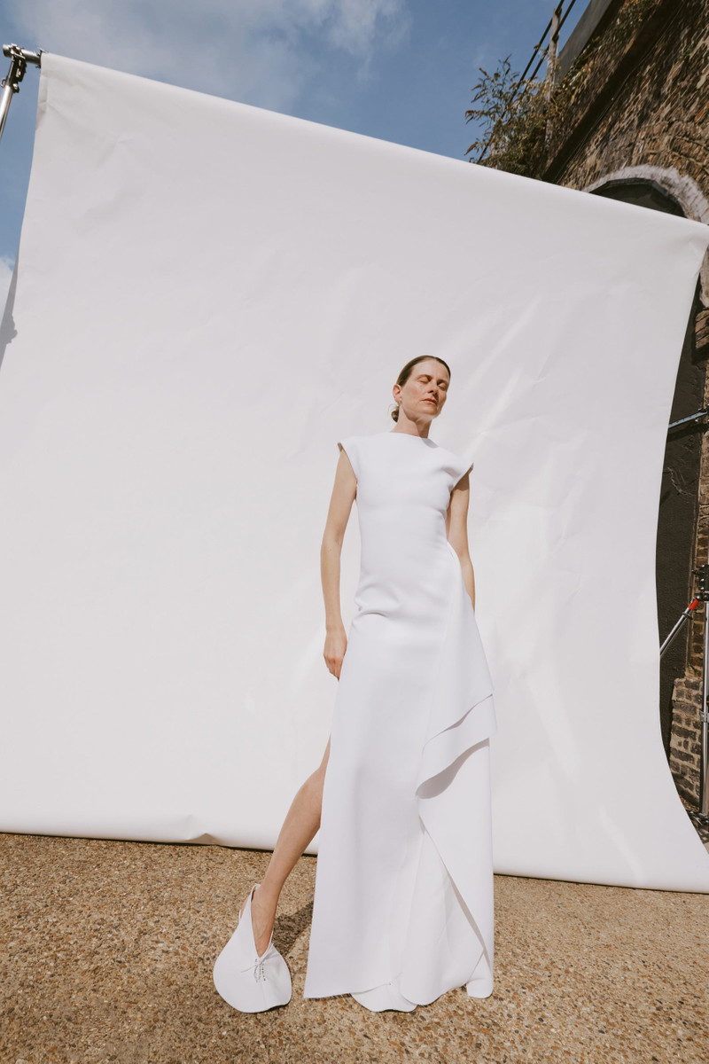 HIGH NECK PENCIL DRESS WITH SIDE PANEL DETAIL WHITE 2