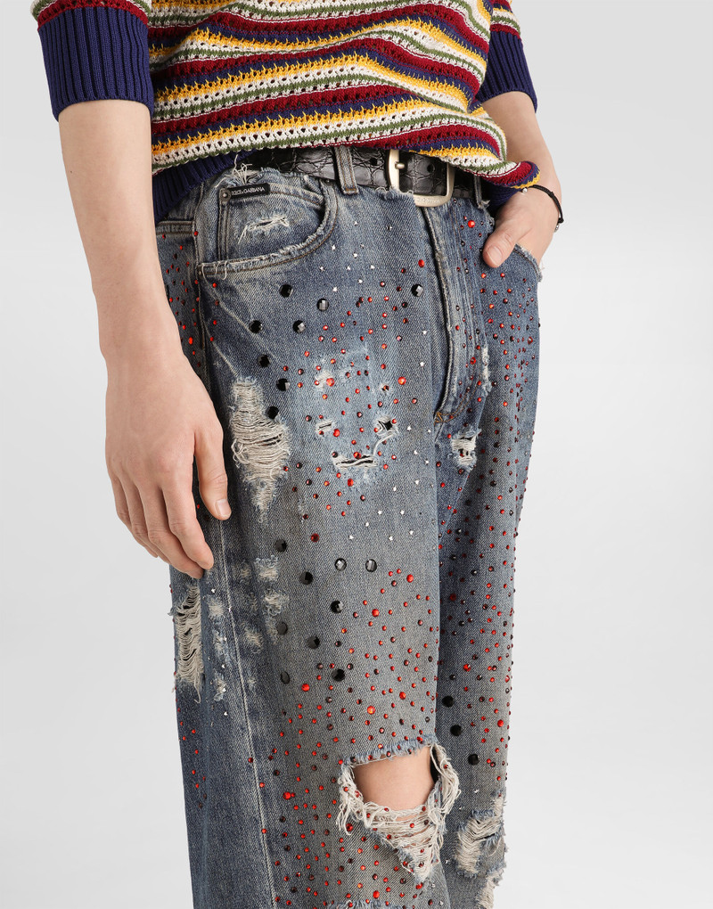 Denim trousers with rhinestones 4
