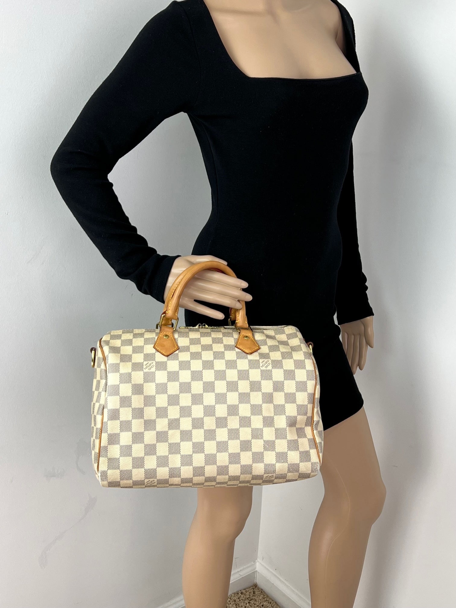 LOUIS VUITTON Speedy Bandouliere 30 Damier Azur Shoulder Hand Bag Added Insert Preowned - 4