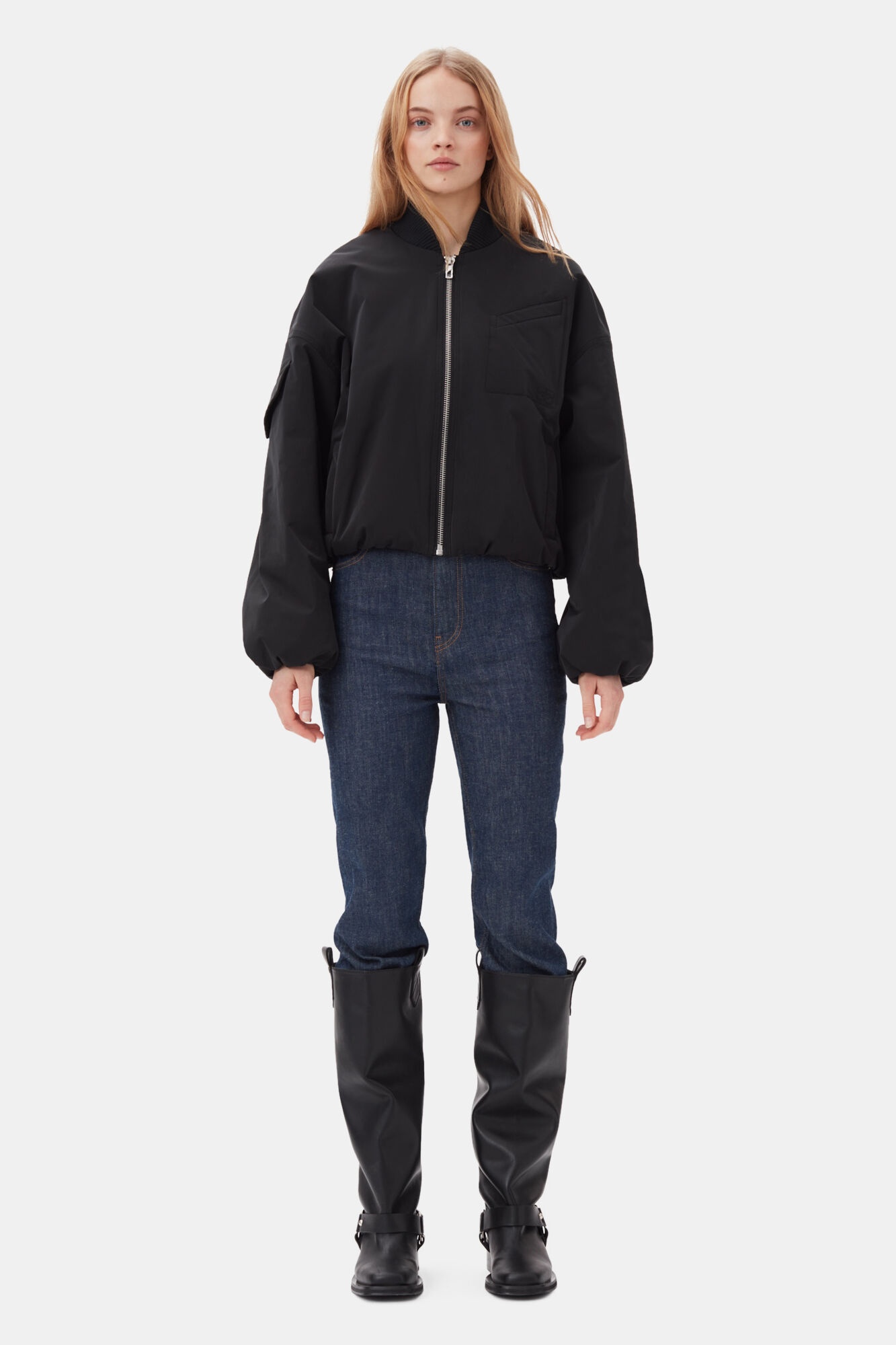 BLACK TWILL OVERSIZED SHORT BOMBER JACKET - 3