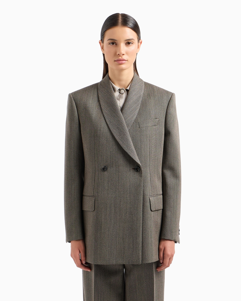 MOULINÉ WOOL-BLEND CHEVRON MOTIF DOUBLE-BREASTED BLAZER WITH SHAWL COLLAR 2