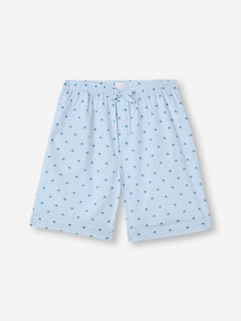 Derek Rose Men's Lounge Shorts Cotton Batiste Blue Elephant Print outlook