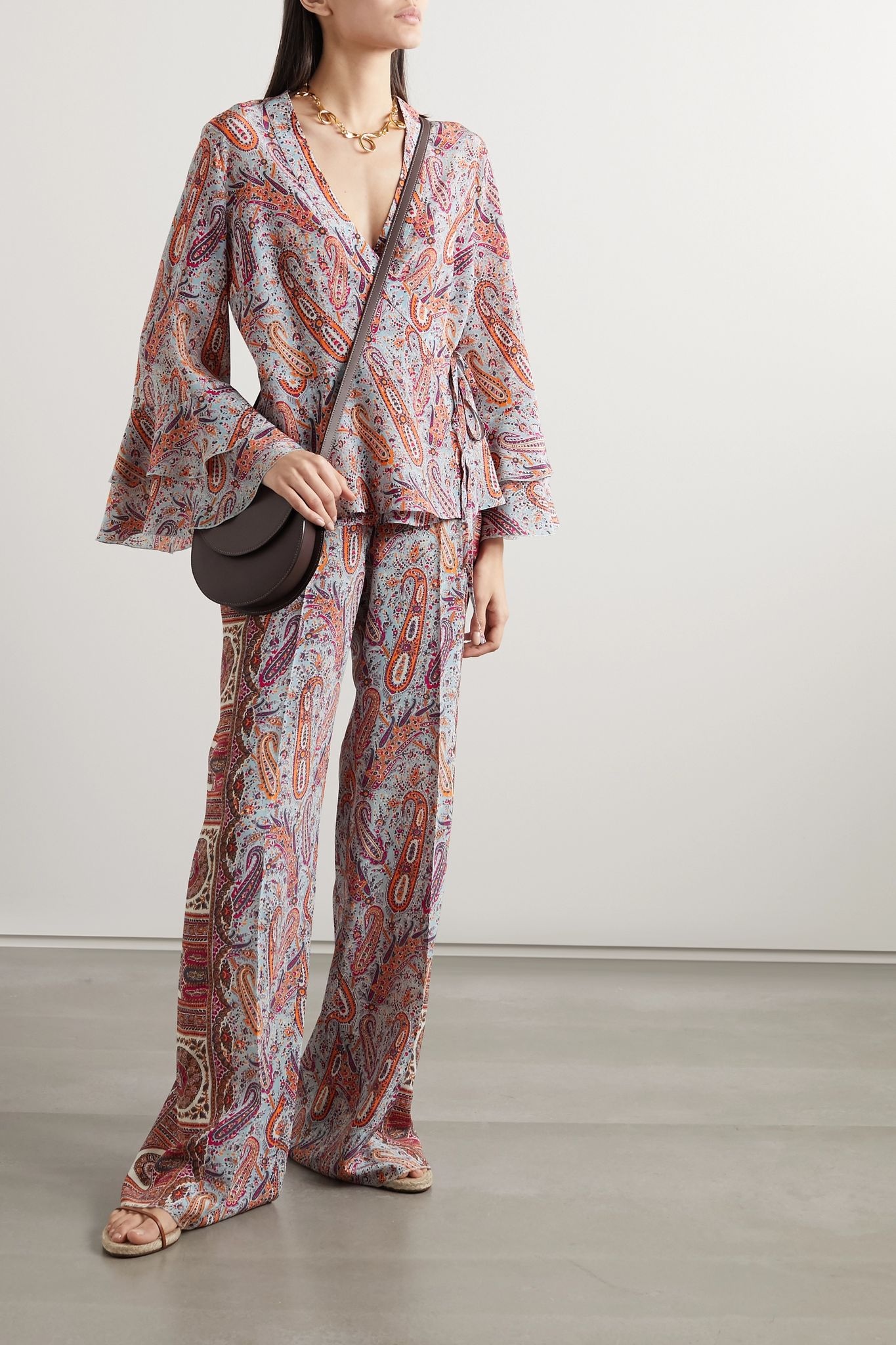 Paisley-print silk crepe de chine wide-leg pants - 2