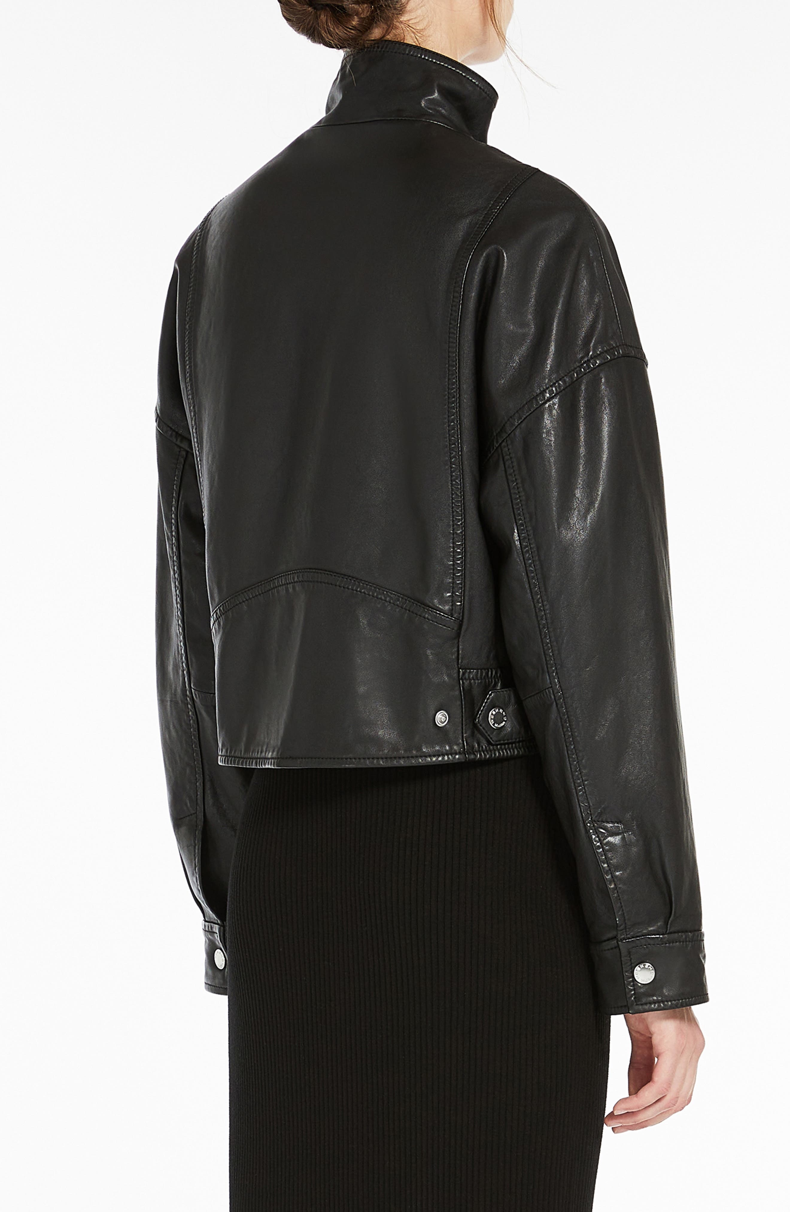 Weekend Max Mara Angel Stand Collar Leather Jacket in Black at Nordstrom - 2