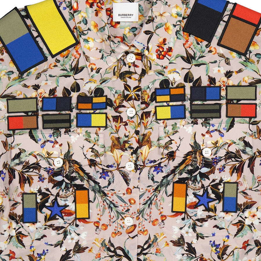 Burberry Badge Appliques Iris Floral-Print Silk Crepe De Chine Oversized Shirt - 7