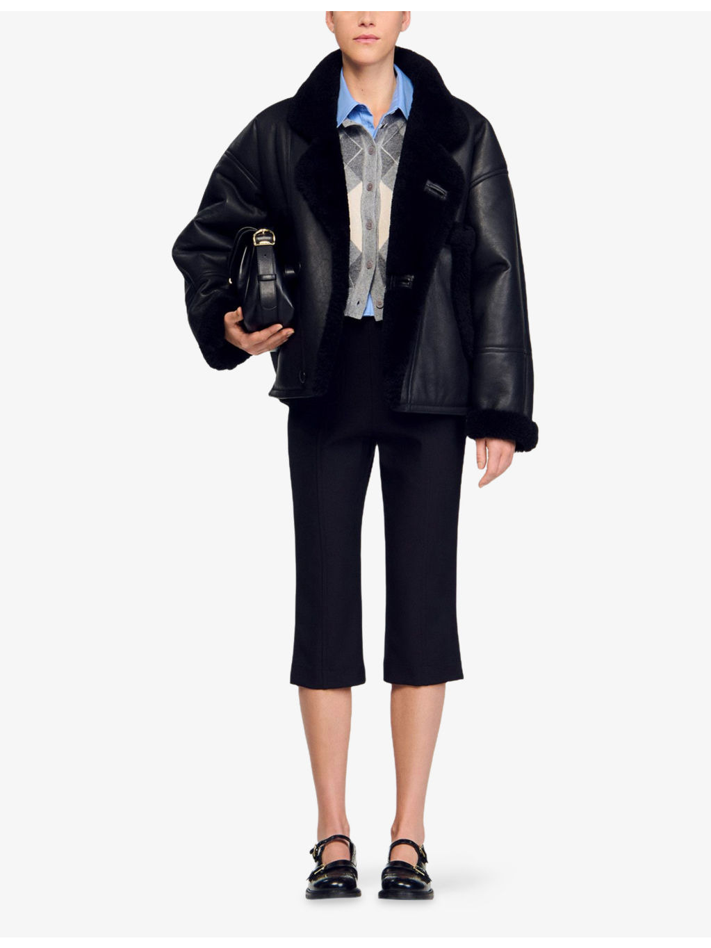 Contrast-Trim Short Shearling Coat - 2