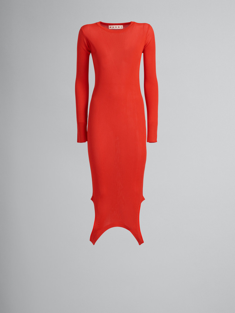 RED RIBBED DRESS WITH PRESS BUTTONS 1