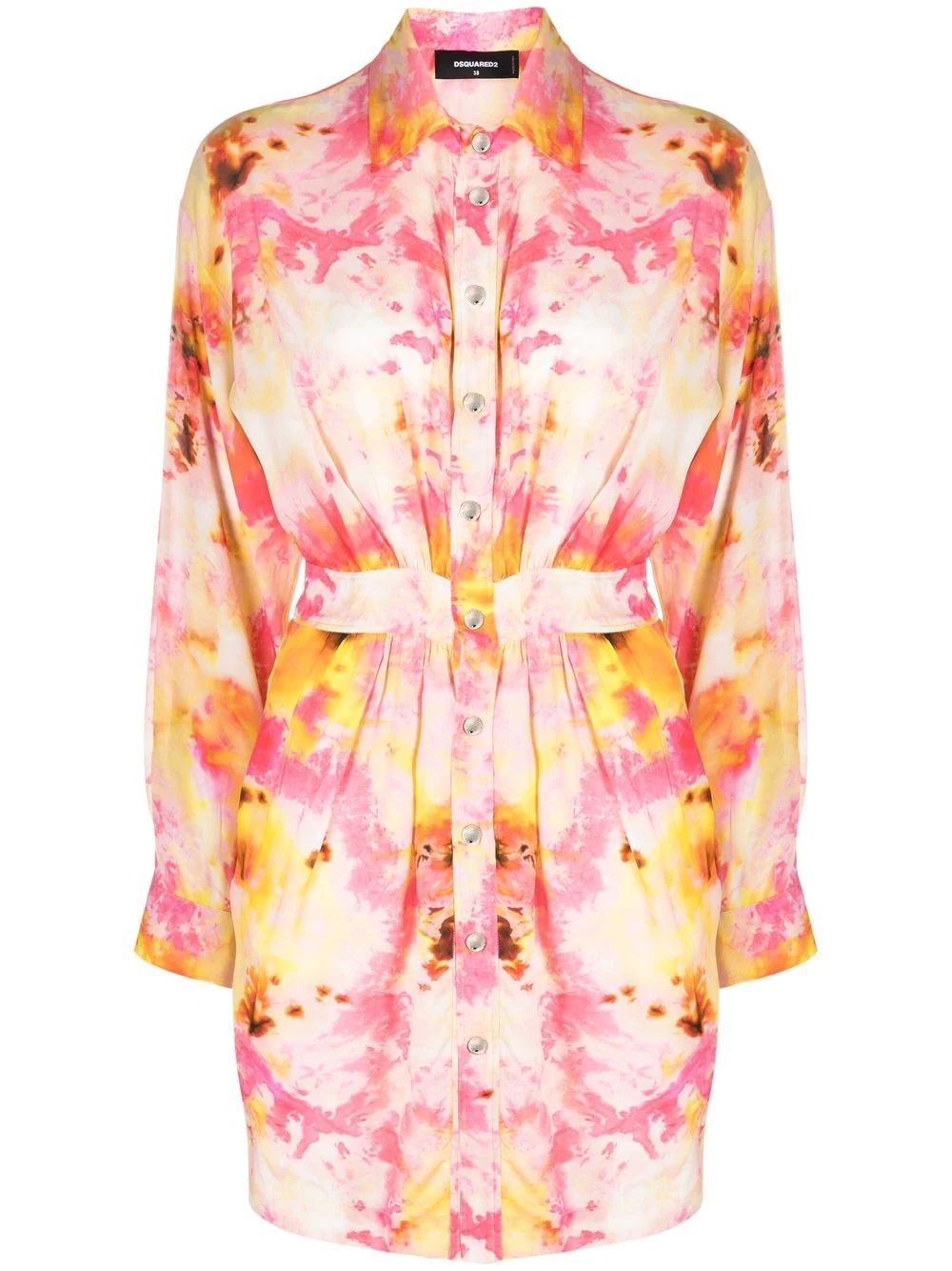 tie-dye print fitted-waist shirt dress - 1
