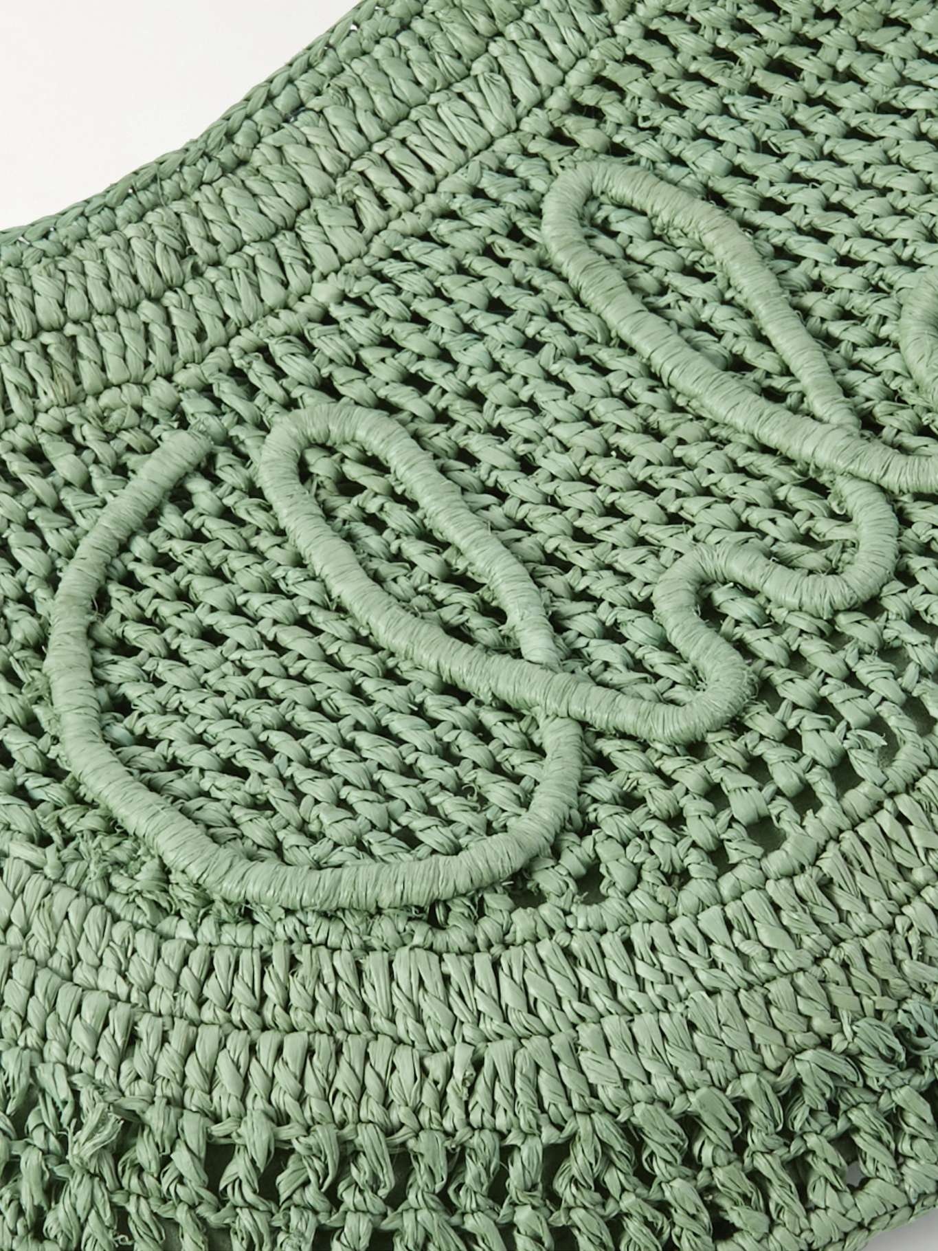 Summer Banana leather-trimmed embroidered raffia tote Mint - 4