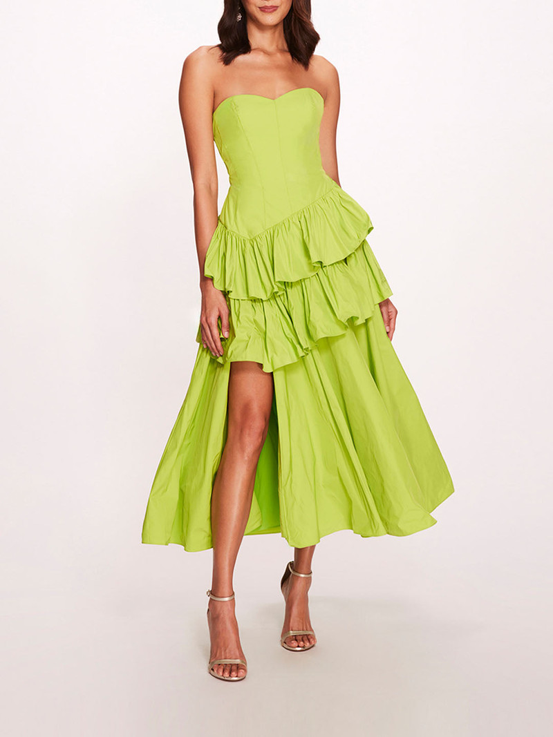 TAFFETA TIERED RUFFLE MIDI DRESS 1