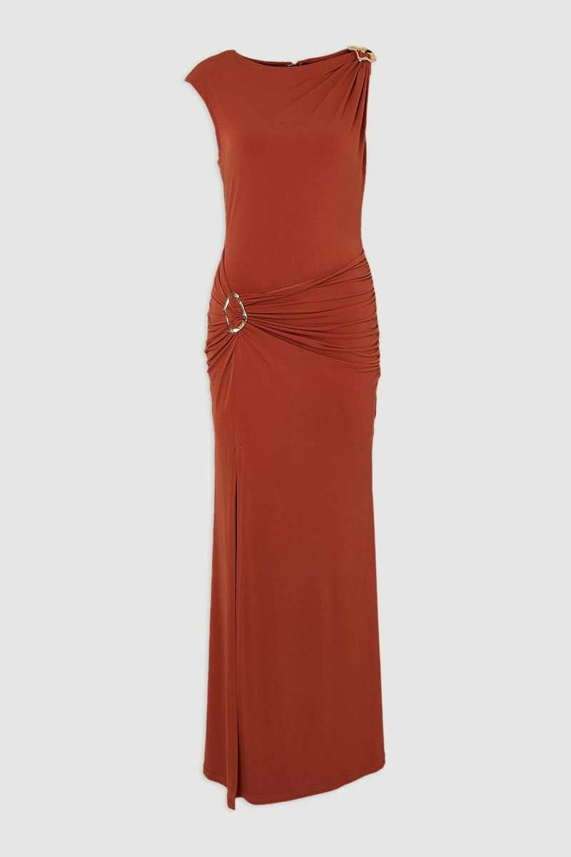 Drapey Crepe Trim Detail Ruched Maxi Dress - 1
