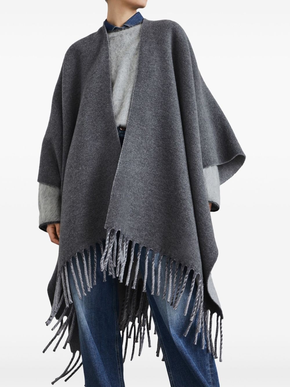 fringed-edge wool-cashmere cape - 3