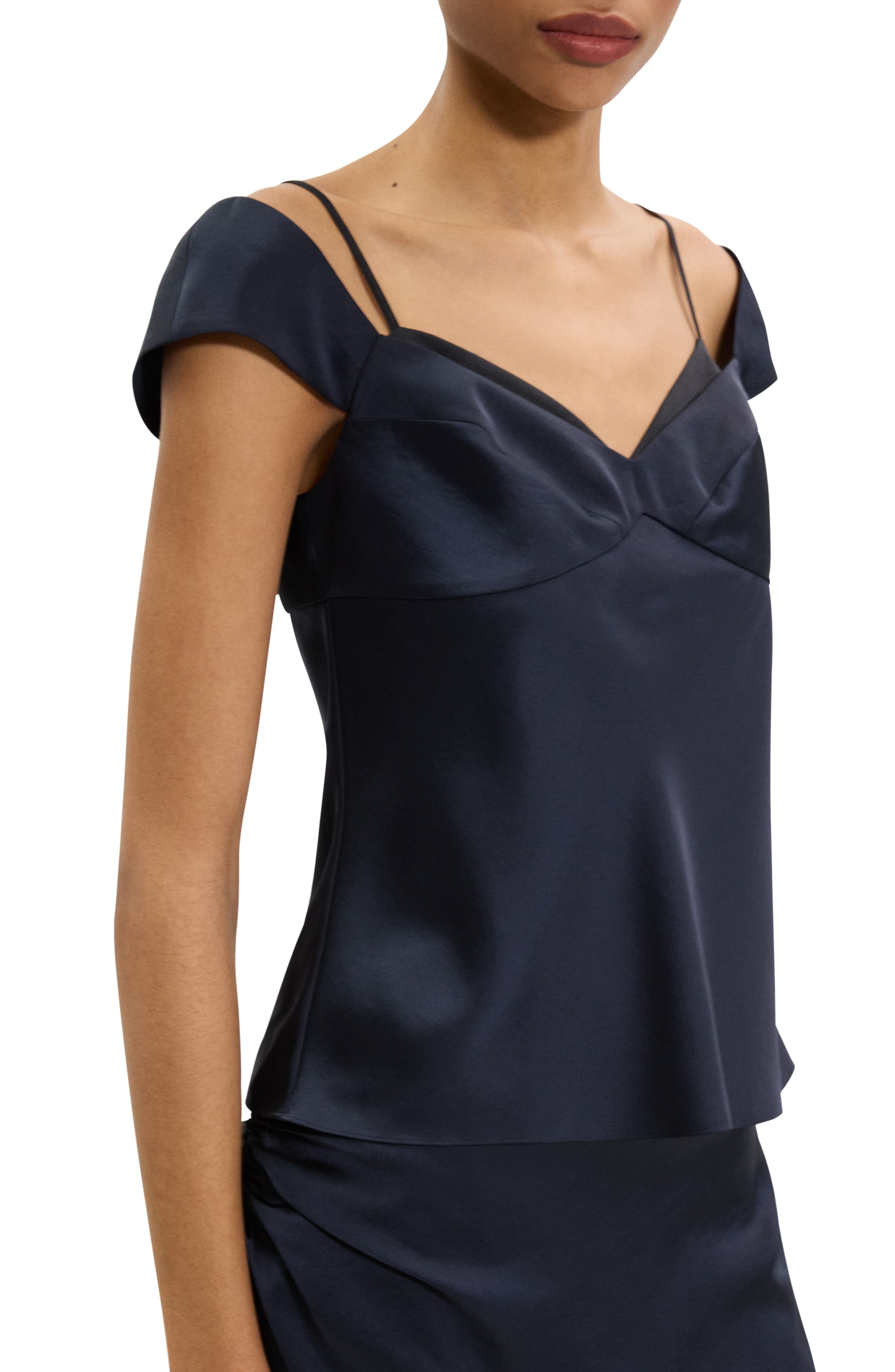 Theory Peek Camisole Layered Look Sleeveless Top in Navy/Black at Nordstrom - 4