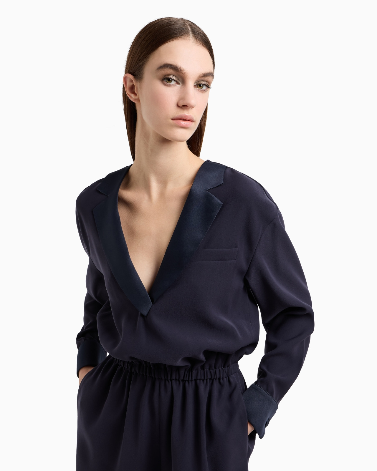 TECHNICAL CADY JUMPSUIT WITH SATIN LAPELS - 5