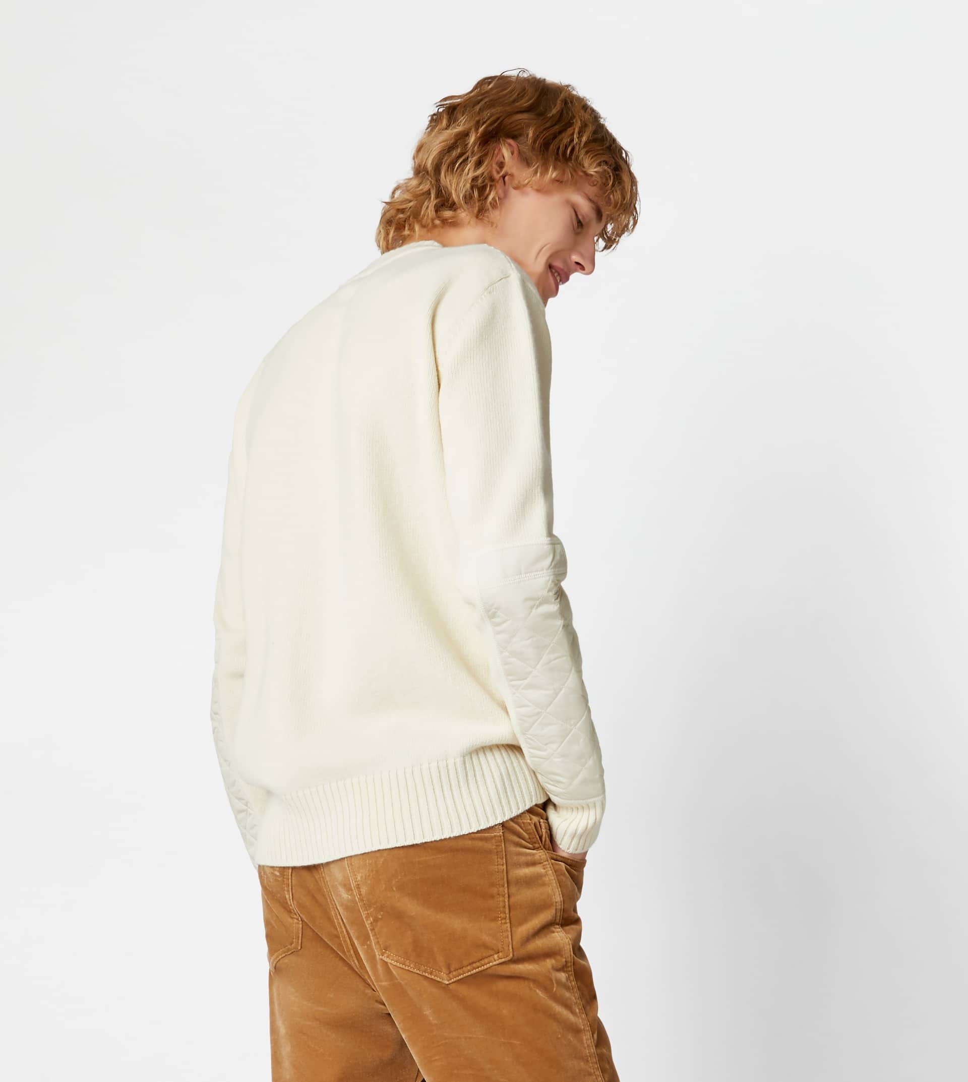 TOD'S ROUND NECK JUMPER WITH QUILTED PATCHES - WHITE - 7