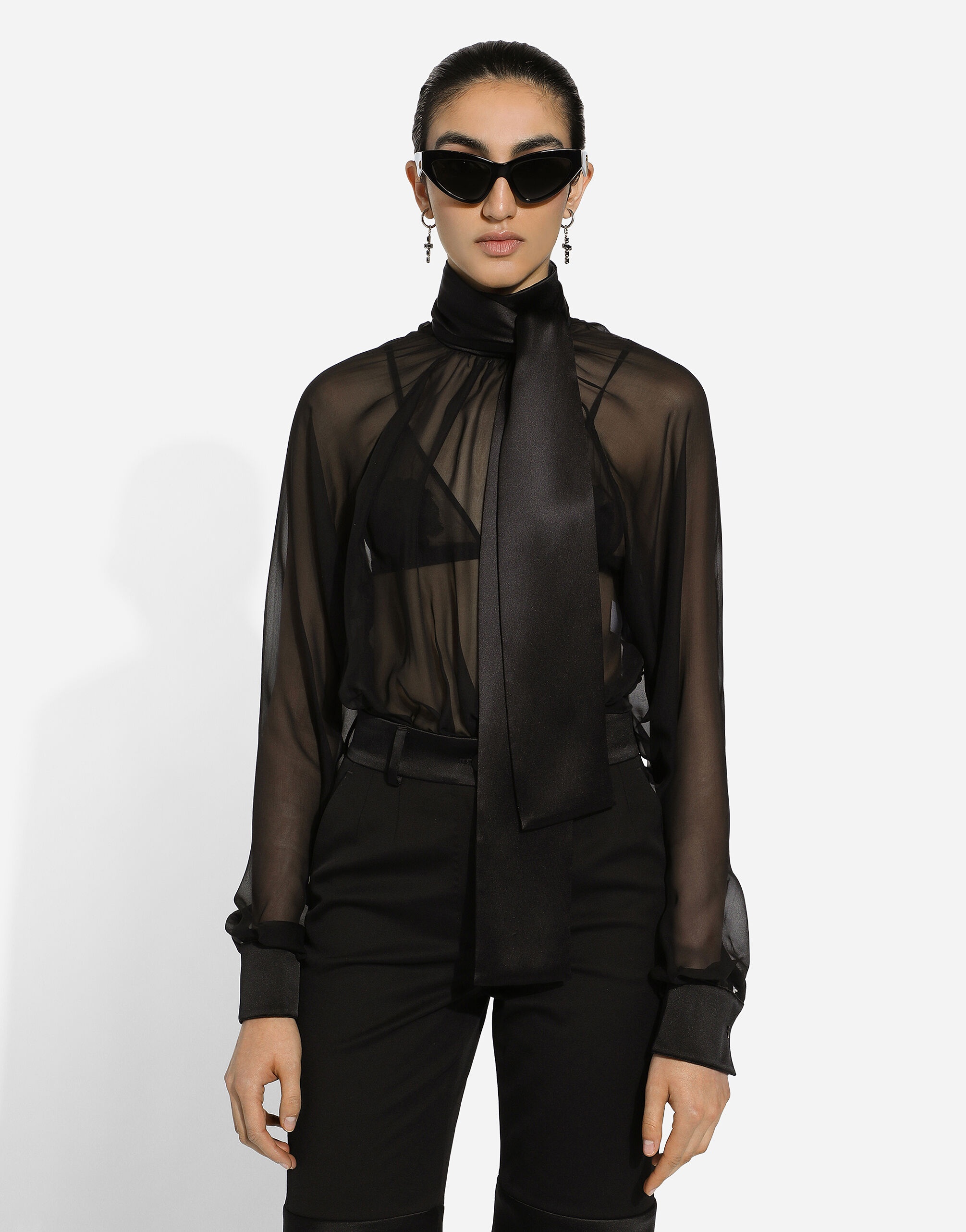 Chiffon pussy-bow blouse - 4