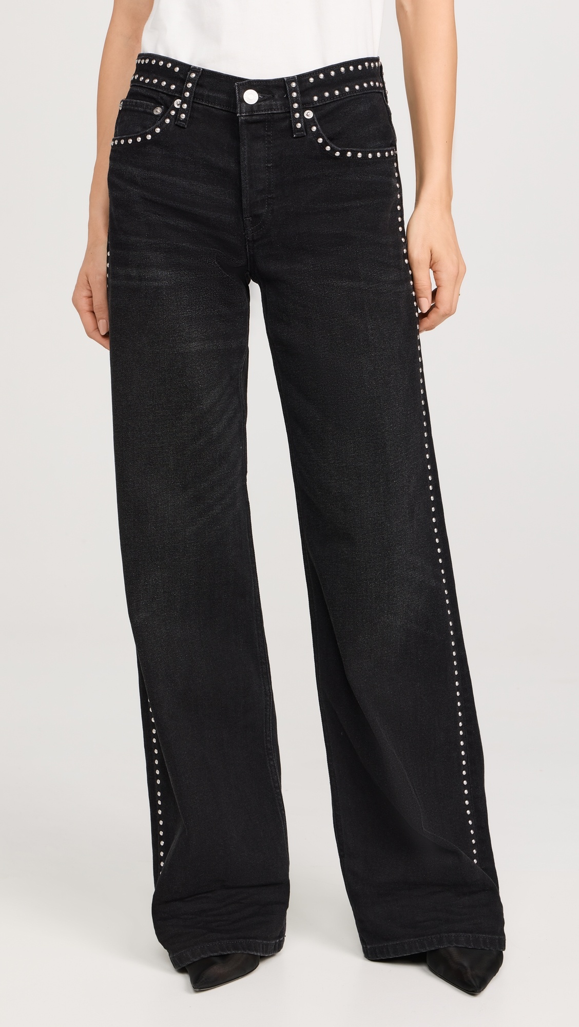 Studded Mid Rise Wide Leg Jeans - 6