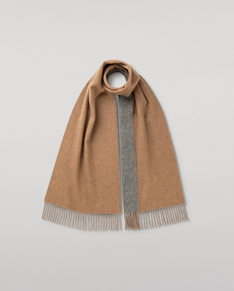Contrast Natural & Grey Cashmere Scarf 1