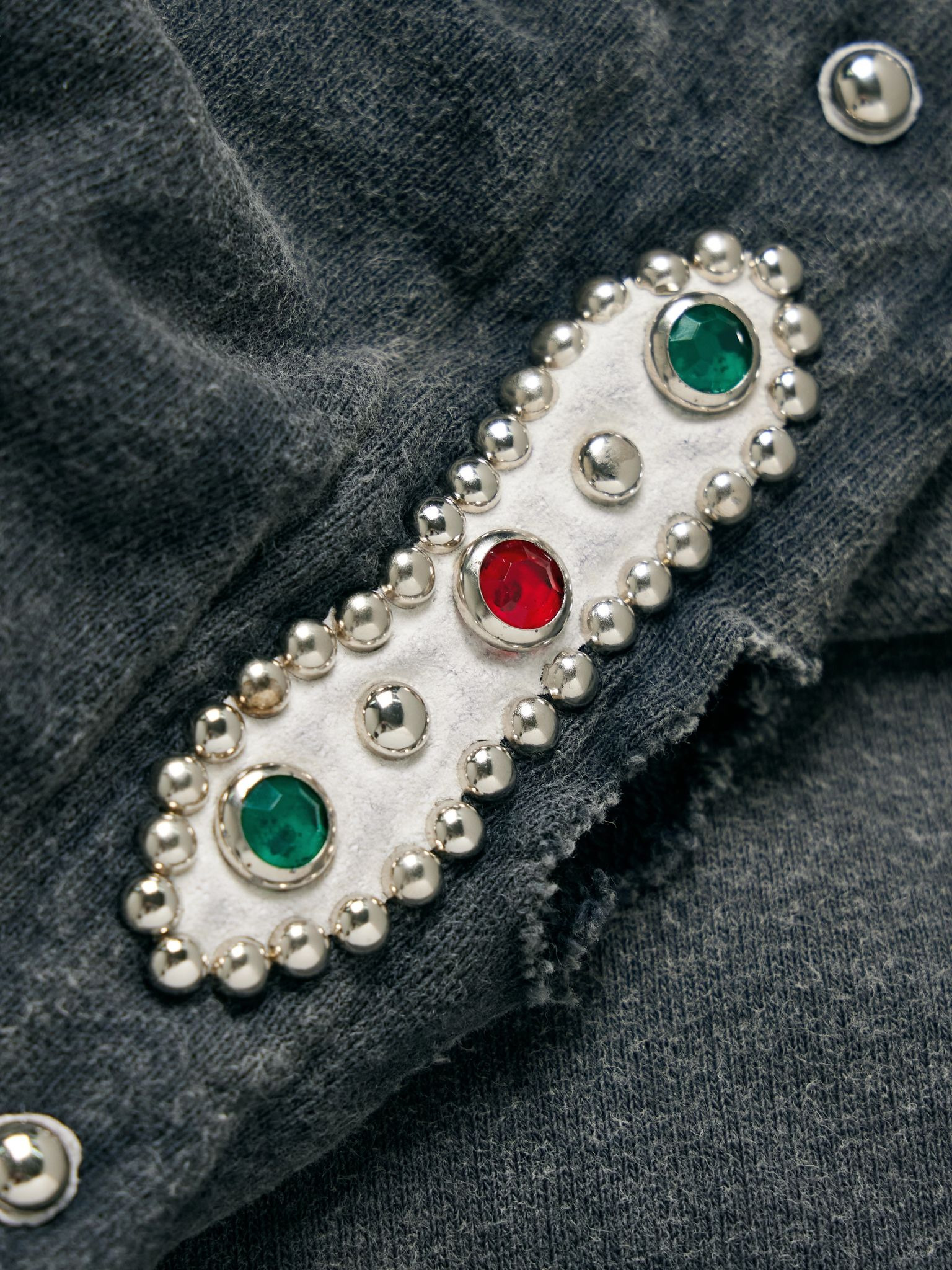 Embellished Suede-Trimmed Distressed Cotton-Jersey Hoodie Gray - 4