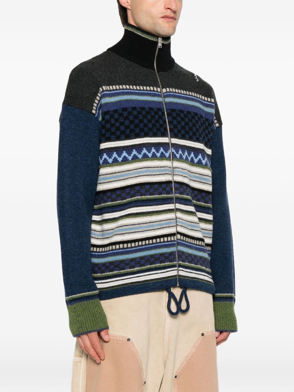 striped zip-up cardigan - 3