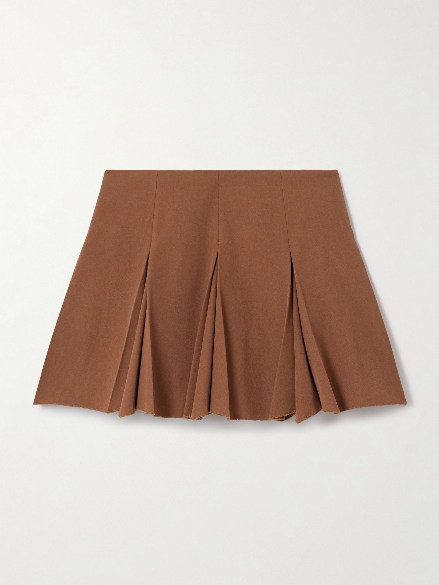 Pleated grain de poudre wool mini skirt Brown - 1