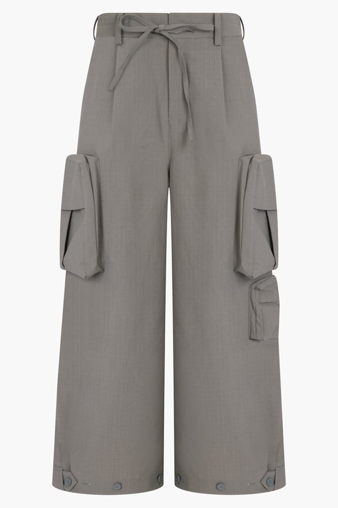 WIDE LEG COTTON CARGO PANTS | STONE GREEN - 1