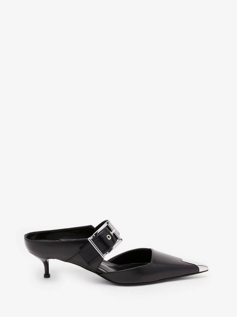 Punk Buckle Mule in Black/silver - 1