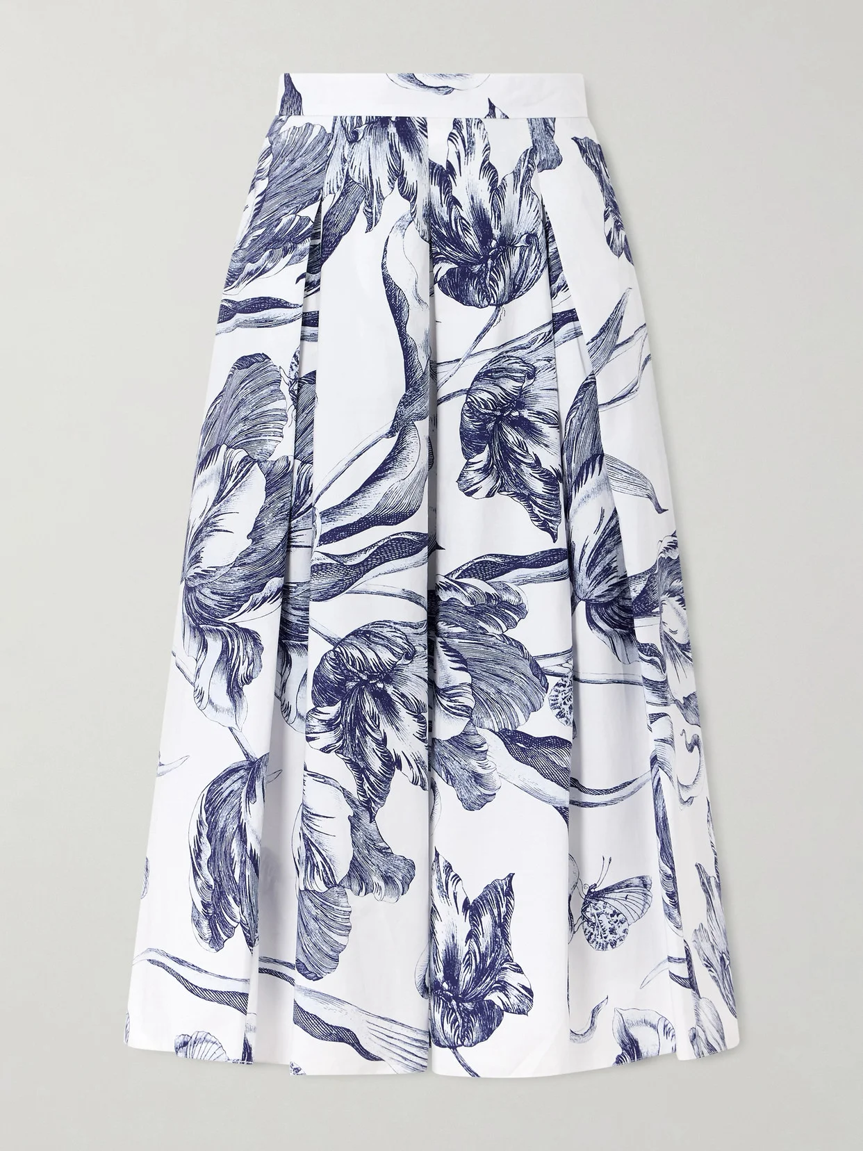 Pleated Floral-print Cotton-poplin Midi Skirt - 1