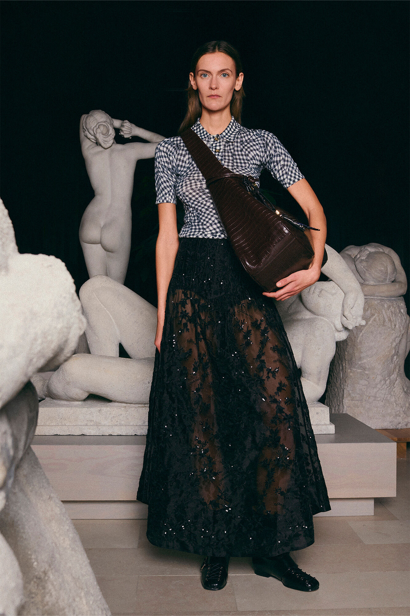 BLACK EMBELLISHED ORGANZA SKIRT - 3