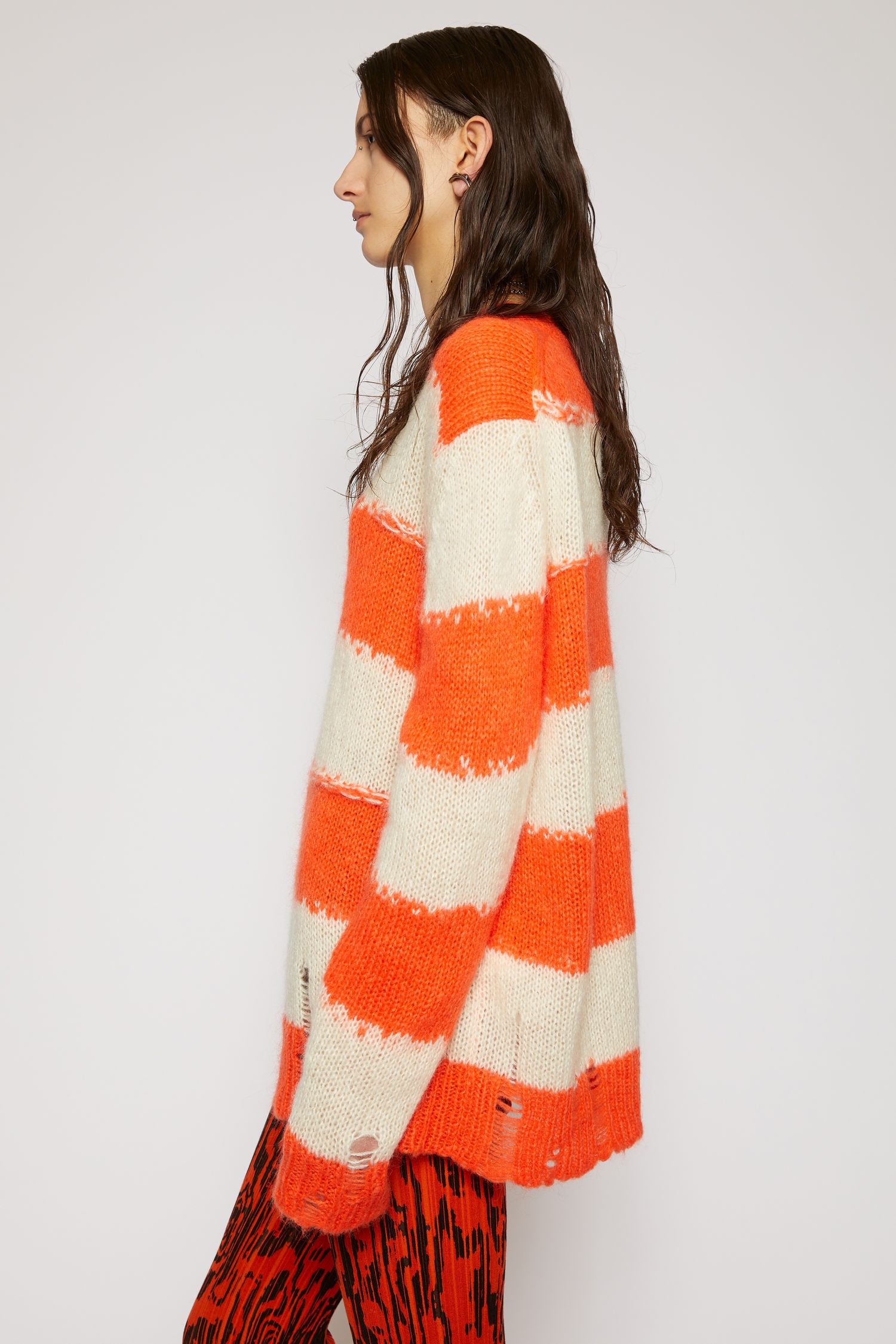 Distressed striped sweater off-white/coral - 3