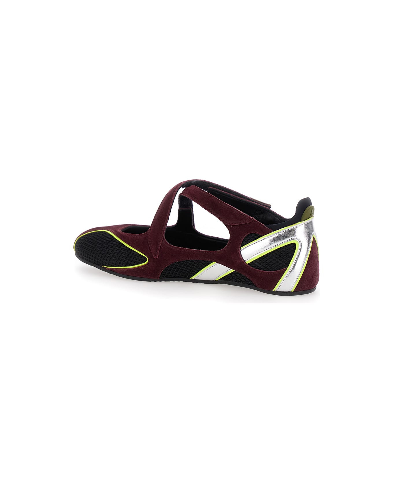'nomad' Bordeaux Ballet Shoes With Criss-crossed Straps And Mesh Panels In Tech Fabric And Suede Wom - 3