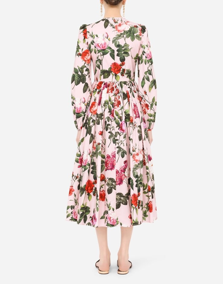 Rose-print poplin calf-length dress - 2