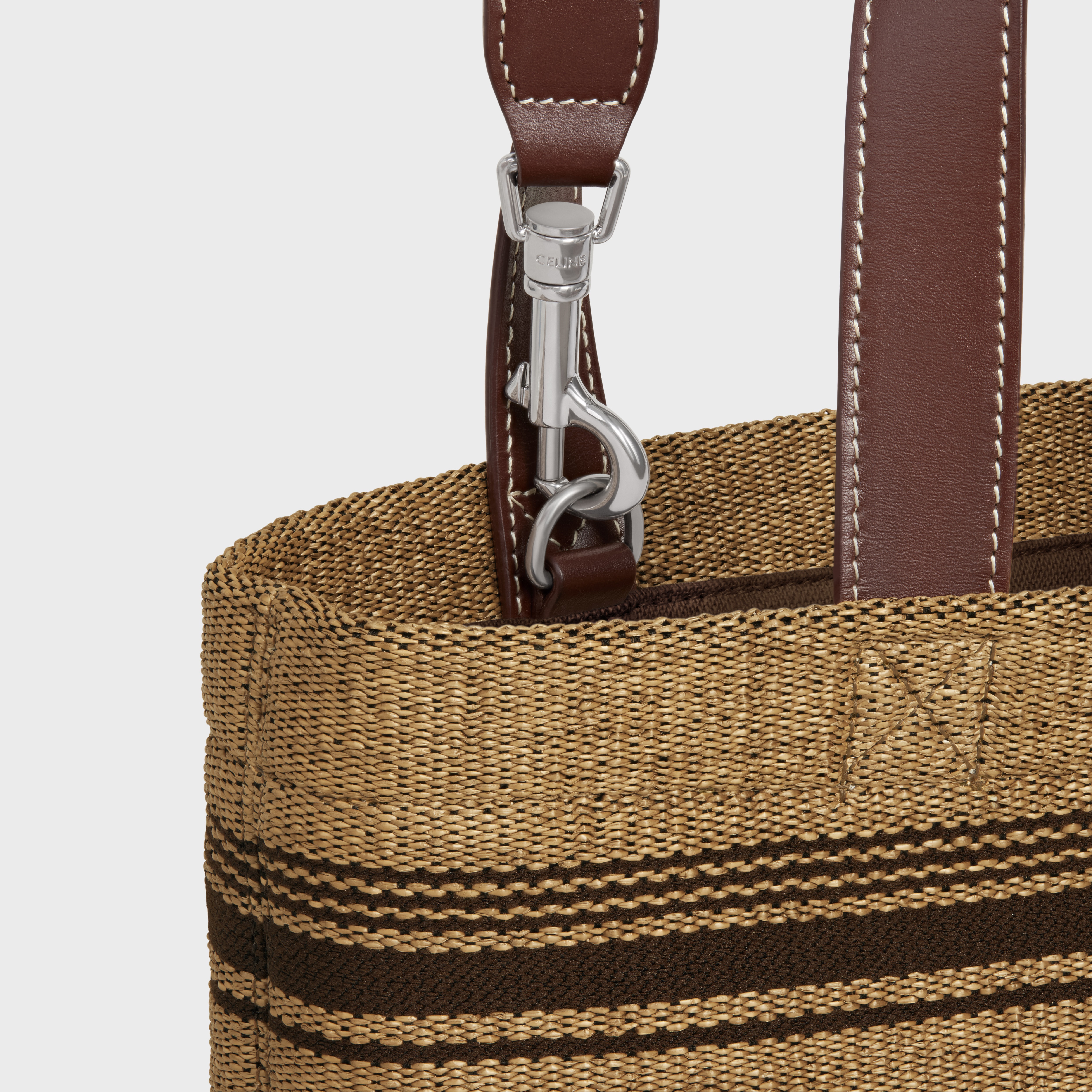 Mini Cabas in Textile with raffia effect and calfskin - 4