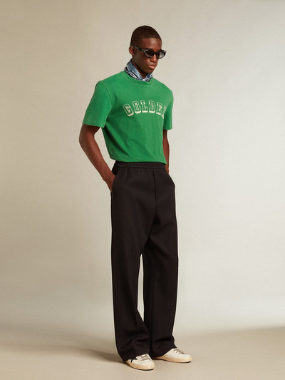 Golden Goose Men’s green cotton T-shirt with lettering at the center outlook