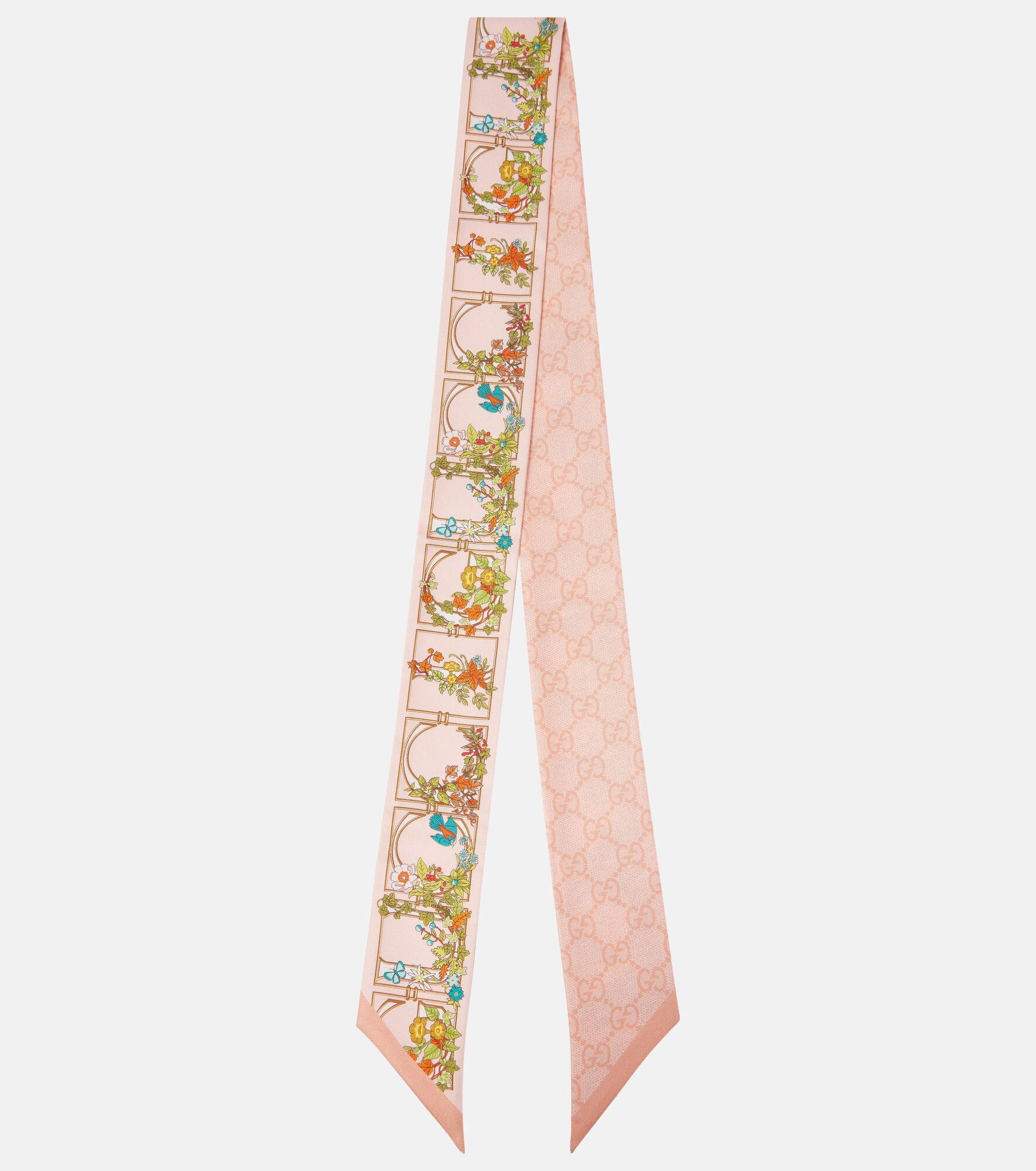 Floral silk twill scarf - 1
