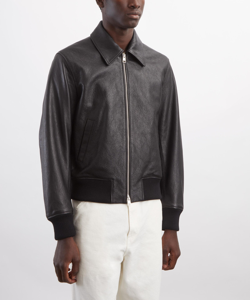 AMI Paris Black Leather Zipped Jacket outlook