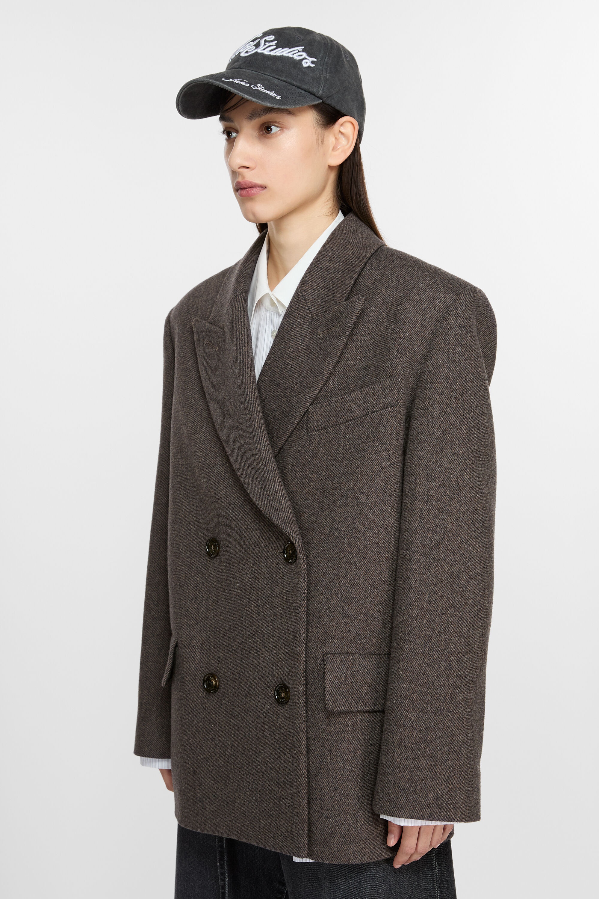 Double-breasted twill jacket - Brown melange - 3