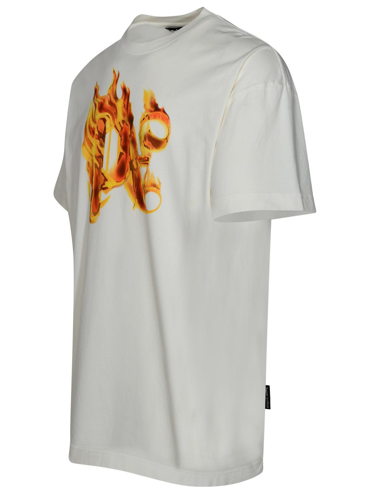 Palm Angels 'Burning Monogram' White Cotton T-Shirt Men - 2