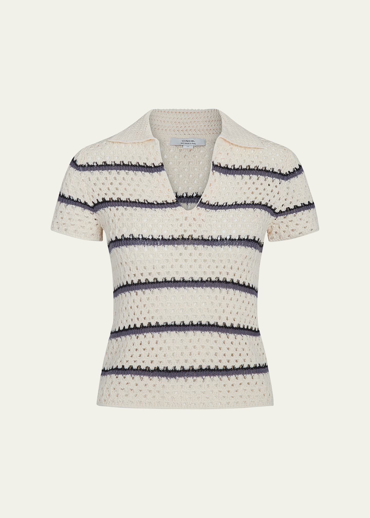 Stripe Short-Sleeve Macrame Top - 1